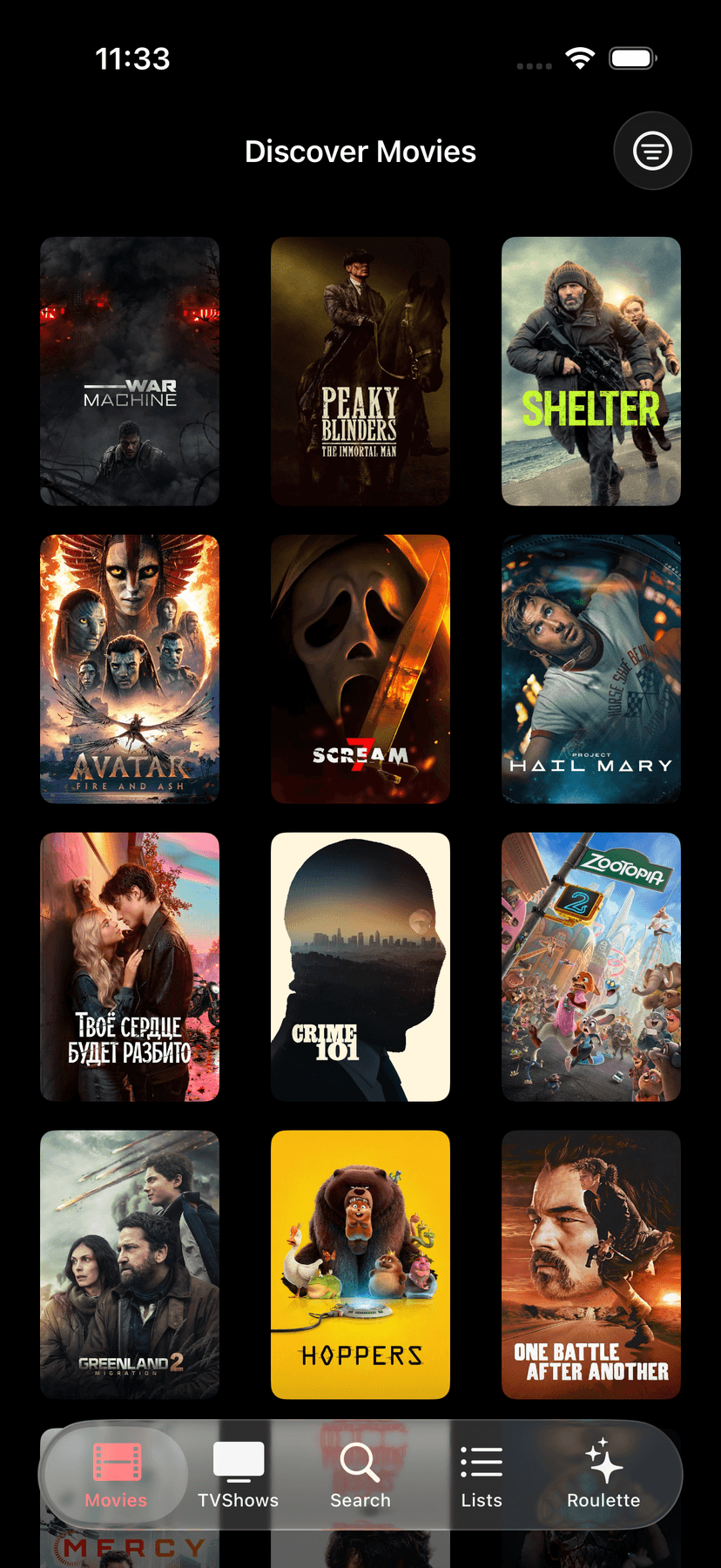 Discover Movies screen